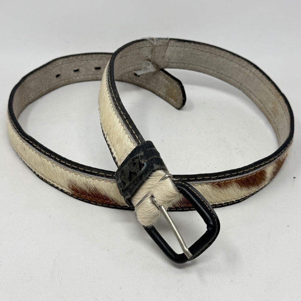 Vintage Calf Hair Fur Leather Belt Western Brown White 40 Cowboy Cowgirl Rustic